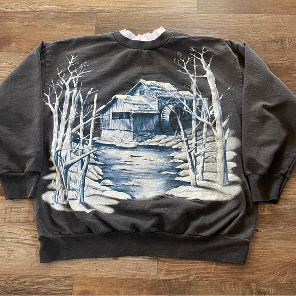 Vintage 90’s Basic Editions Christmas winter woods scene sweatshirt L - Picture 1 of 6
